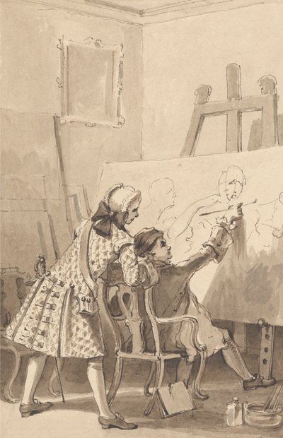 Hogarth, Lord Charlemont'un Huzurunda 'Hanımefendinin Son Kazağı' tablosunu çiziyor. by John Thomas Smith