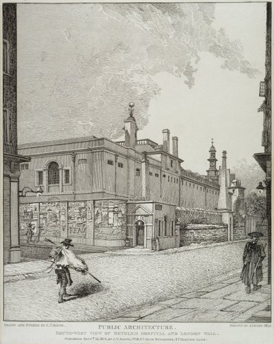 South West View of Bethlem Hospital and London Wall, 1814  by John Thomas Smith