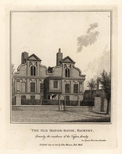 Old Manor House, Hackney, eskiden Tyssen ailesinin ikametgahı by John Thomas Smith