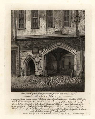 Aldgate yakınlarında Sir Thomas Audley (1488-1544) tarafından inşa edilen Dukes Place Güney Kapılarının kalıntıları by John Thomas Smith