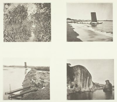 Taiwanfu yakınlarındaki Bir Köy Yolu, Bir Katamaran, Zincir Pompalar, Kaya Yazıtları, Amoy, c. 1868. by John Thomson