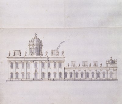 Castle Howard, Yorkshire: Ön Avlu Kanatlarının Gelişimini gösteren Şematik bir kalem Eskiz, c.1699 (kalem ve kahverengi mürekkep ve gri yıkama) by John Vanbrugh