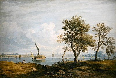 Battersea, Thames kıyılarından (suluboya) by John Varley