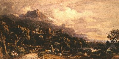 Kale ve dağ ile manzara (suluboya) by John Varley