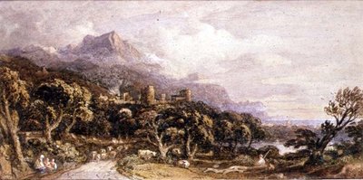 Kale ve dağ ile manzara by John Varley