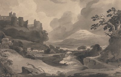 Kayalıktaki Kale Harabeleri ile Dağ Manzarası by John Varley