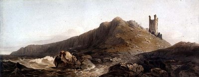PD.10-1997 Dunstanburgh Kalesi: Lilburn Tower, c.1809 (kağıt üzerine grafit ve sulu boya) by John Varley