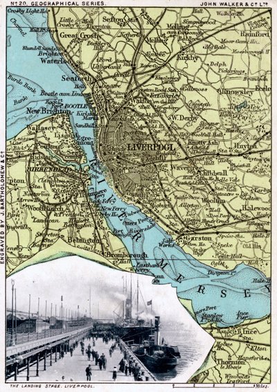 Liverpool haritası, Merseyside, 1903. by John Walker