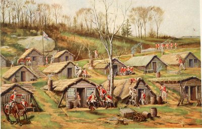 The Hut Camp on the Dyckman Farm, illustration from Relics of the revolution; the story of the discovery of the buried remains of military life in forts and camps on Manhattan Island by Reginald Pelha by John Ward after Dunsmore