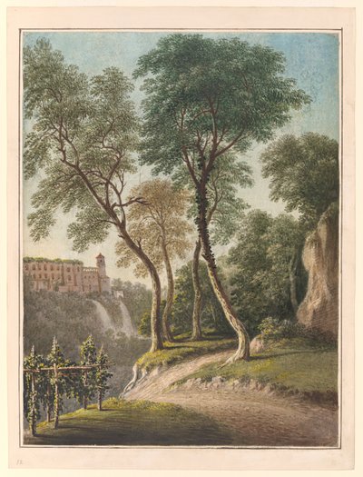 Maecena ve Cascatelli Villası, Tivoli, 1781 dolayları (suluboya, guaj ve kurşun kalem) by John Warwick Smith