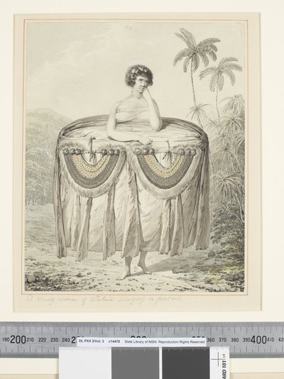 F.12 Hediye getiren Otaheiteli Genç Bir Kadın, c.1773-84 (suluboya) by John Webber