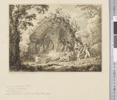 F.43 Bir Kulübenin İçindeki Yerliler, c.1783-84 (suluboya) by John Webber