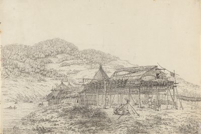 Balaganlar veya Balık Kurutma Yöntemiyle Yazlık Evler, St. Peter ve Paul, Kamtschatka'da by John Webber