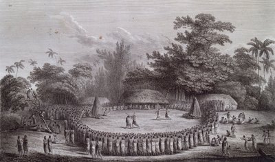 Tonga Adaları: Kaptan James Cook için karşılama töreni by John Webber