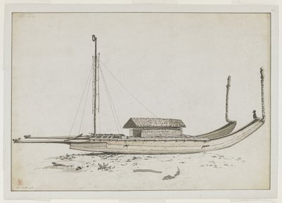 [Tüm çizim] Otaheite'nin [Tahiti] çift hareketli kanosu, özenle oyulmuş by John Webber