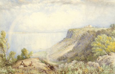 Palisades, New York'tan Hudson Nehri'nin Rainbow ile görünümü, 1873 Suluboya, grafit ve kağıt üzerine guaj dokunuşları, kart üzerine yerleştirilmiş by John William Hill