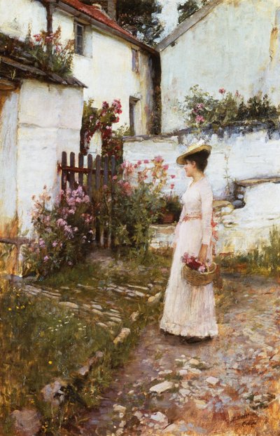 Devonshire Bahçesinde Yaz Çiçekleri Toplama by John William Waterhouse