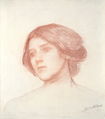 Bir Kızın Başı (kağıt üzerinde kırmızı tebeşir) by John William Waterhouse