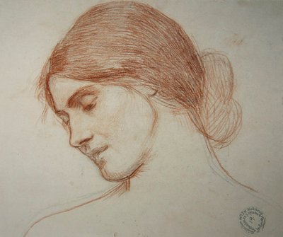 Genç bir kızın başı, solda by John William Waterhouse