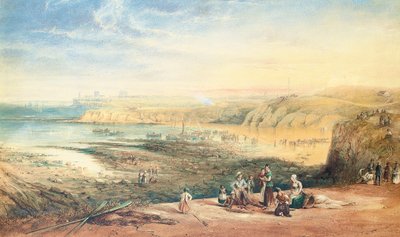 Ön planda balıkçılar ile Tynemouth, Northumberland