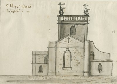 Lichfield - St. Mary Kilisesi: sepya yıkama çizimi, nd [1784] (çizim) by John Wright