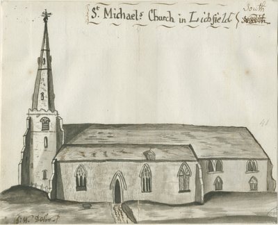 Lichfield - St. Michael Kilisesi: sepya çizimi ve [1784] (çizim) by John Wright