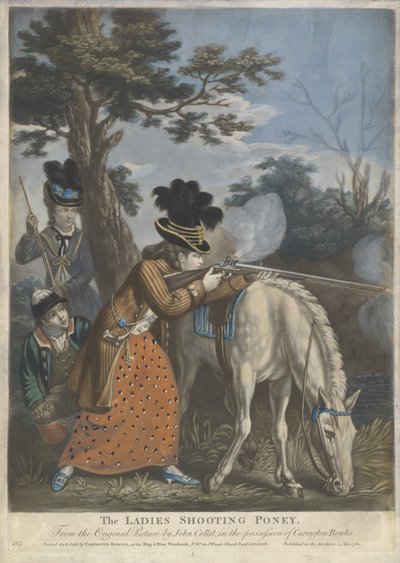 The Ladies Shooting Poney, 1780 (dokuma kağıt üzerine elle boyanmış mezzotint) by John after Collet