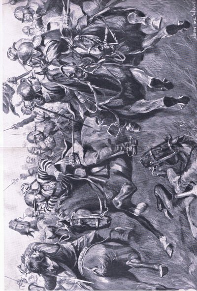 Marston Moor, 2 Temmuz 1644: Leslie komutasındaki İskoç süvarileri, Prens Ruperts kanadına saldırıyor, İngiliz Kara ve Deniz Savaşlarından bir çizim, 1915 by John de Walton