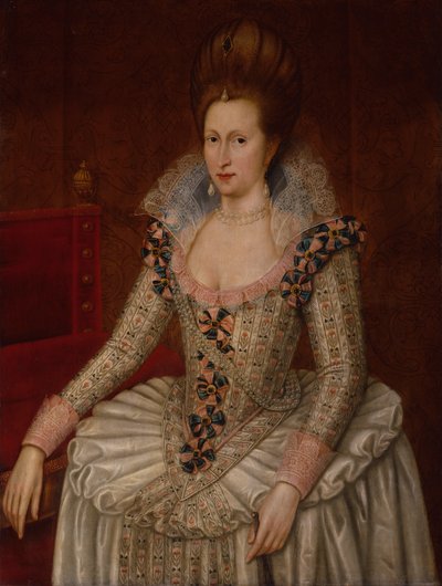 Danimarka Kraliçesi Anne, c.1605 (panelde yağlı boya) by John de the Elder (attr. to) Critz