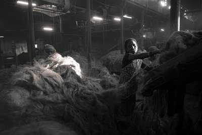 Jüt fabrikası, Kalküta, Hindistan, 2017 (fotoğraf) by Jon Nicholson