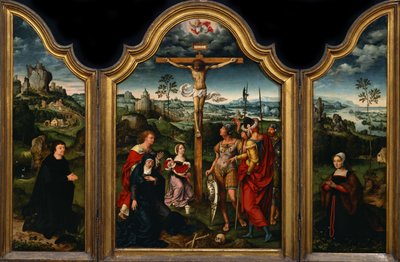 Üç Parçalı: Donör ve Karısı ile Çarmıha Gerilme by Joos van Cleve