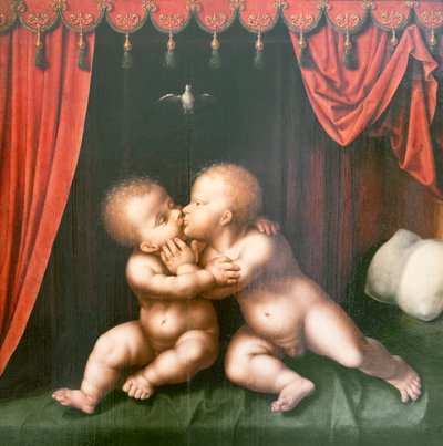 Kutsal bebekler Vaftizci Yahya ve kucaklayan İsa by Joos van Cleve