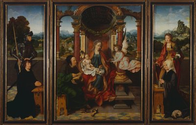Kutsal aile, yaklaşık 1530, Joos Van Cleve (1485-1540), triptik. Belçika by Joos van Cleve