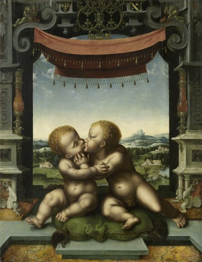 Bebekler Mesih ve Vaftizci Yahya Kucaklayan, 1520-25 by Joos van Cleve