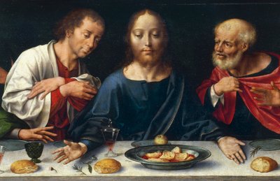 John ve Peter arasındaki Son Akşam Yemeği, Mesih by Joos van Cleve