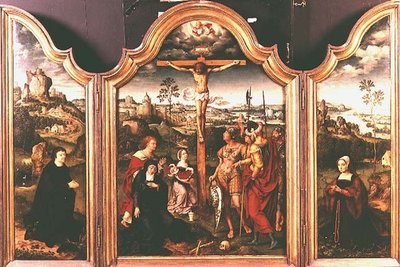 Üç Parçalı: Diz çökmüş Donörlerle çevrili çarmıha germe (petrol) by Joos van Cleve