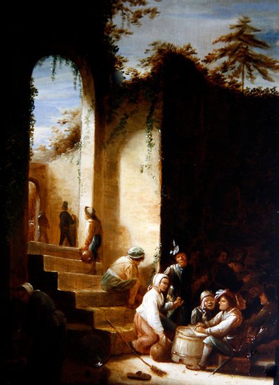 Avluda Köylüler ve Askerler (panelde yağlı boya) by Joos van Craesbeeck