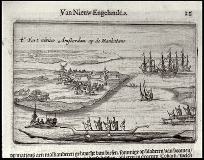 New Amsterdam manzarası, 1626-28 (bakır gravür) by Joost Hartgers