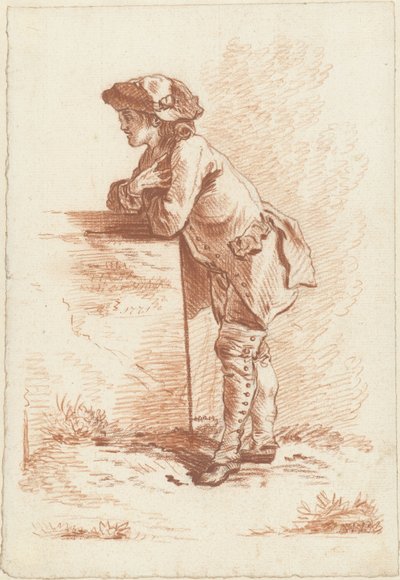 Bir taşa yaslanmış genç adam by Jordanus Hoorn