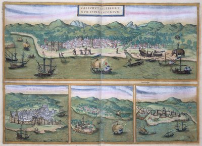 Georg Braun (1541-1622) ve Frans Hogenberg (1535-90), c.1572 tarafından 'Dünya Şehirleri'nden Kalikut Haritası by Joris Hoefnagel