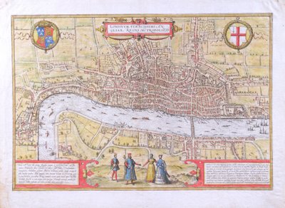 Londra Haritası, Civitates Orbis Terrarum'dan Georg Braun (1542-1622) ve Frans Hogenburg (1635-90), c.1572 (ayrıca bkz. 51896 ve 58543) by Joris Hoefnagel