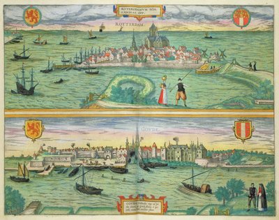 Rotterdam ve Gouda haritası, Georg Braun (1541-1622) ve Frans Hogenberg (1535-90) c.1572-1617 tarafından 
