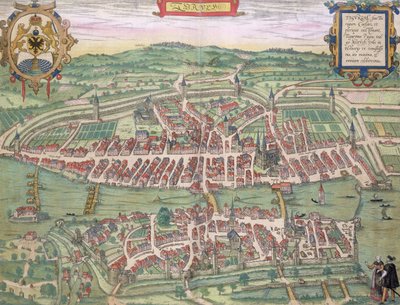 Georg Braun (1541-1622) ve Frans Hogenberg (1535-90) c.1572-1617 tarafından yazılan 'Civitates Orbis Terrarum'dan Zürih Haritası by Joris Hoefnagel