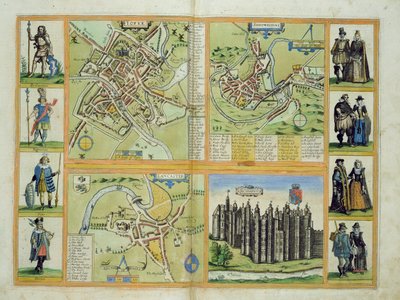 York, Shrewsbury, Lancaster ve Richmond haritaları, Georg Braun (1541-1622) ve Frans Hogenberg (1535-90) c.1572-1617 tarafından 