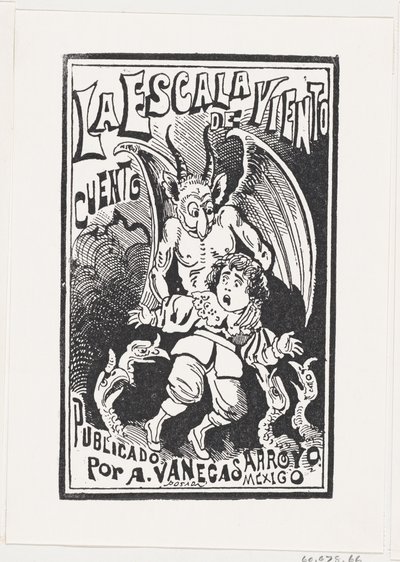 Bir grup akbaba üzerinde genç bir çocuğu omuzlarından tutan bir iblis, illustrati..., yakl. 1880-1910. by José Guadalupe Posada