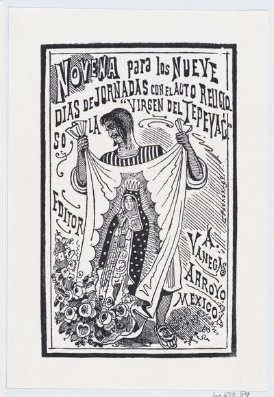 Bakire resmi olan bir kumaş parçasını tutan bir adam, illüstrasyon için ..., ca. 1880-1910. by José Guadalupe Posada