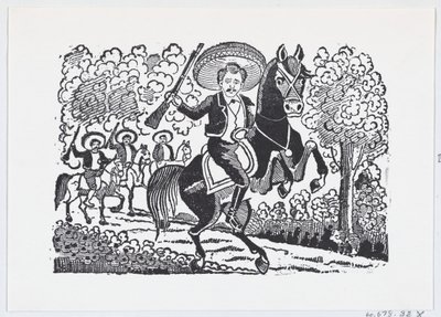 At sırtında tüfekli devrimci bir asker Heraclio Bernal, yaklaşık. 1880-1910., ca. 1880-1910. by José Guadalupe Posada