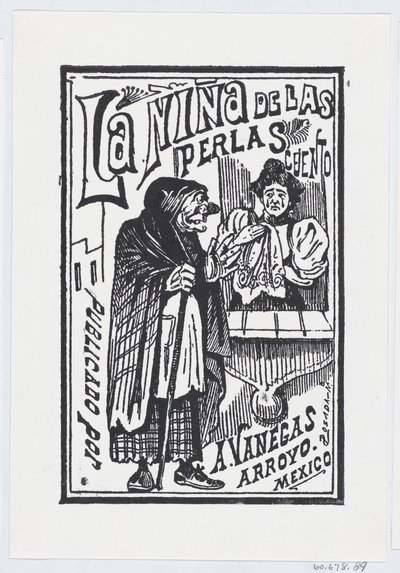 Elinde mendille ağlayan bir kadın yaşlı bir cadıyla konuşuyor, illüstrasyon..., ca. 1880-1910. by José Guadalupe Posada