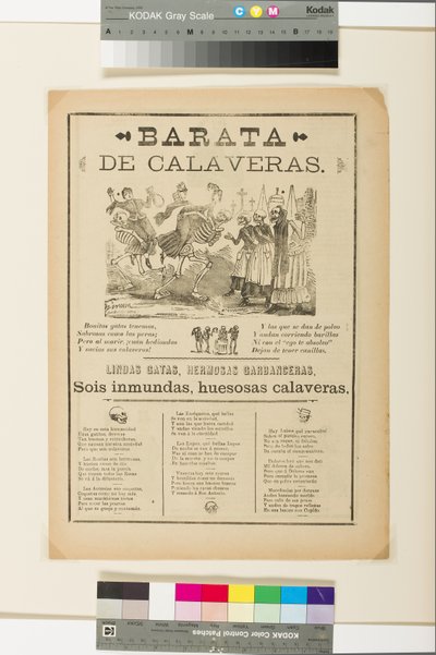Broadside: Kafatası Satışı, c.1890 (gazete kağıdındaki taş) by José Guadalupe Posada
