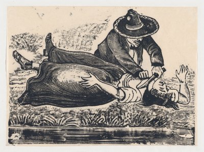 Francisco Guerrero, yelek yapımcısı ve boğazı kesilmiş, bir kadını öldürüyor, yakl. 19..., yakl. 1905-1910. by José Guadalupe Posada